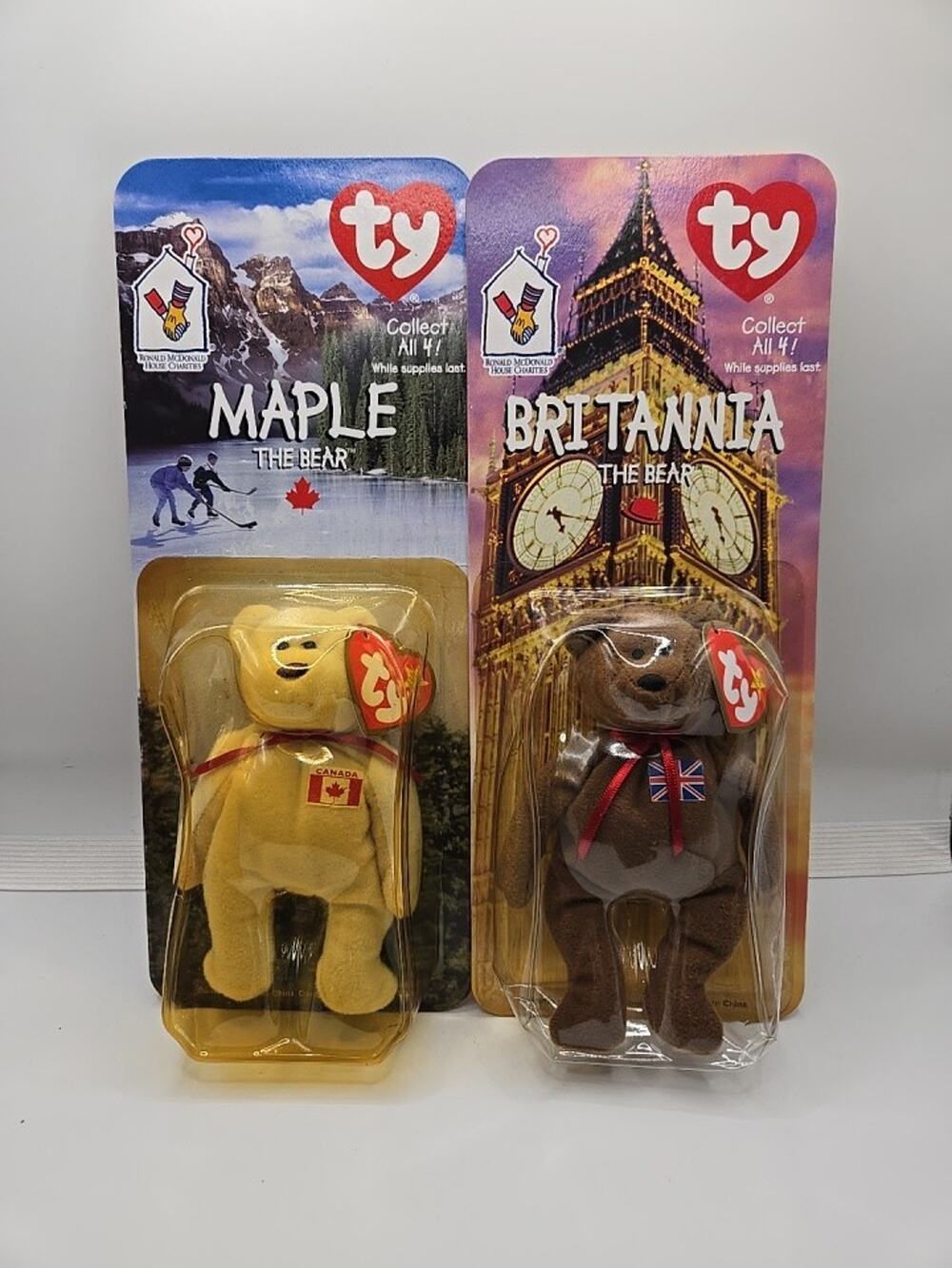 Ty Teenie Beanie Babies International Bears Maple Britannia Set of 2